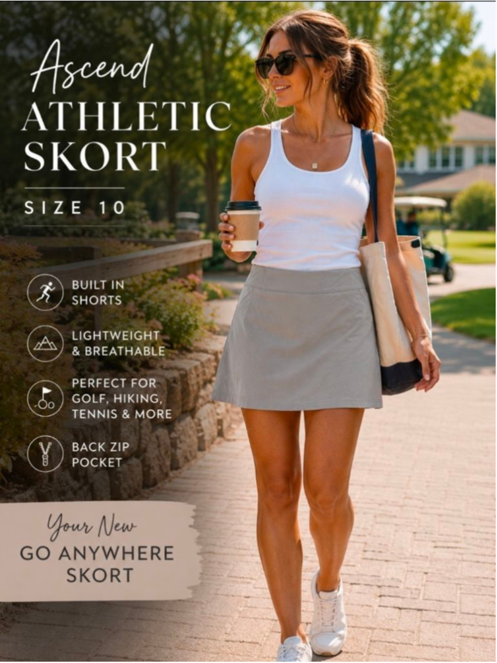 Ascend Gray Athletic Skort Size 10 Built In Shorts Golf Hiking Tennis Activewear